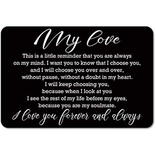 Love Note Engraved Metal Wallet Insert Card Anniversary Gift for Men
