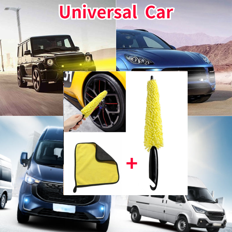 2Pcs Car Cleaning Kit Microfiber Wheel Tire Rim Brush Drying Cloth