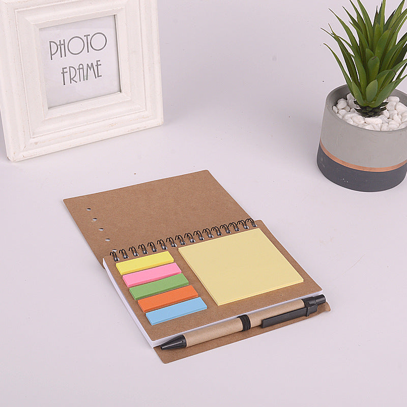 Brown Paper Spiral Coil Notebook with Sticky Notes