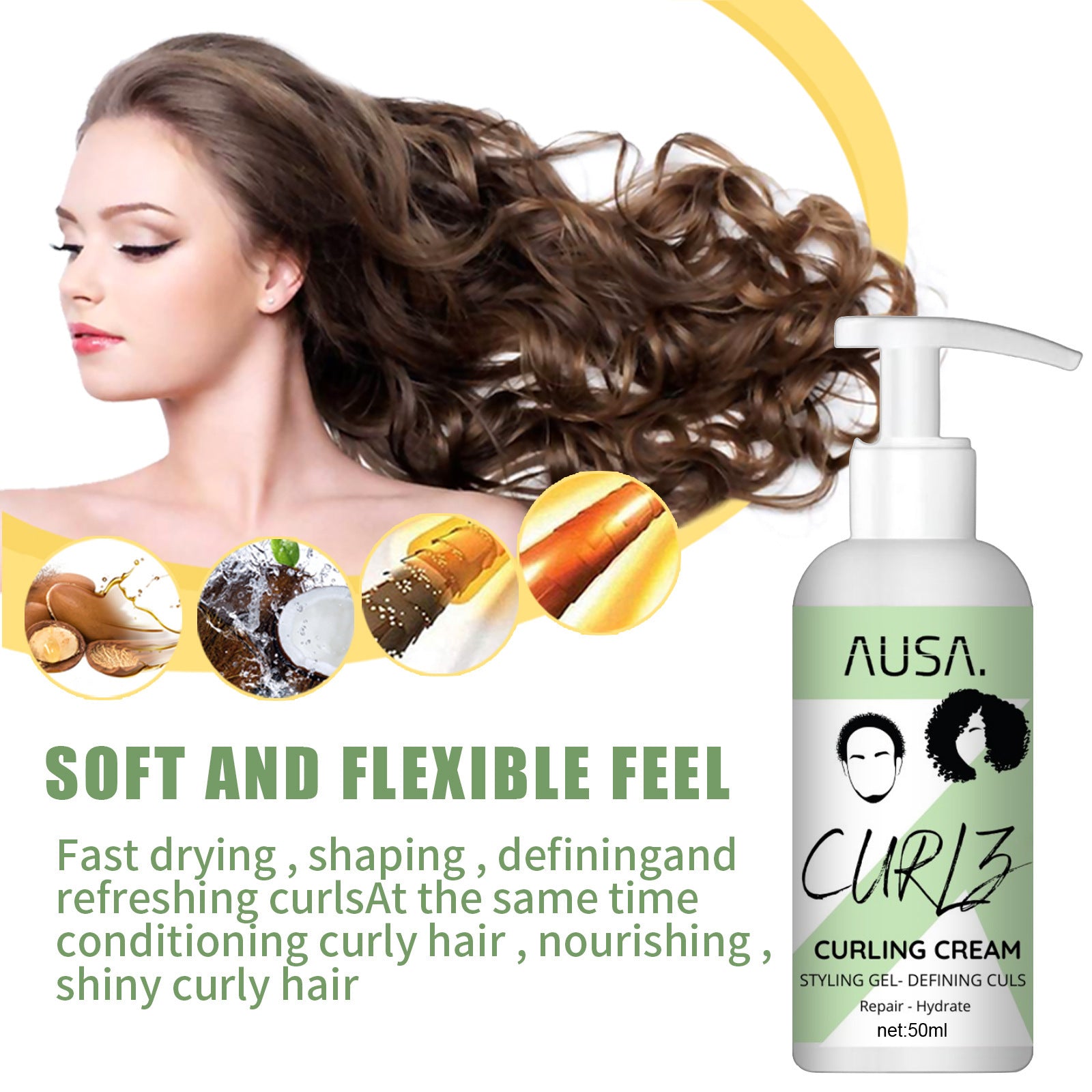 50ml Moisturizing Curly Hair Styling Cream for Frizz-Free Curls