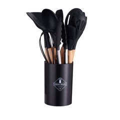 12pc Silicone Kitchen Utensil Set Wooden Handles Non Stick Spoon Spatula
