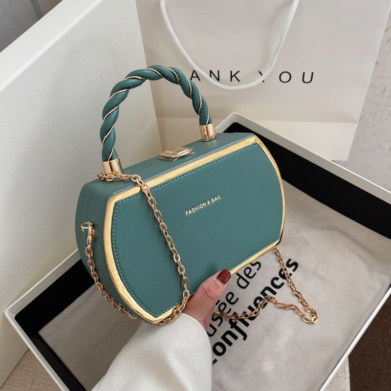 Metal Chain Satchel Crossbody Bag PU Leather Top Handle Bag Purse