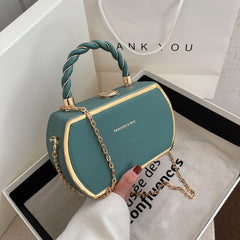Metal Chain Satchel Crossbody Bag PU Leather Top Handle Bag Purse