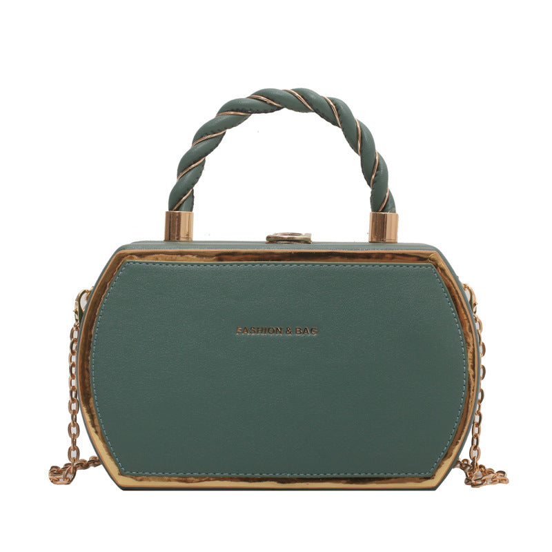 Metal Chain Satchel Crossbody Bag PU Leather Top Handle Bag Purse