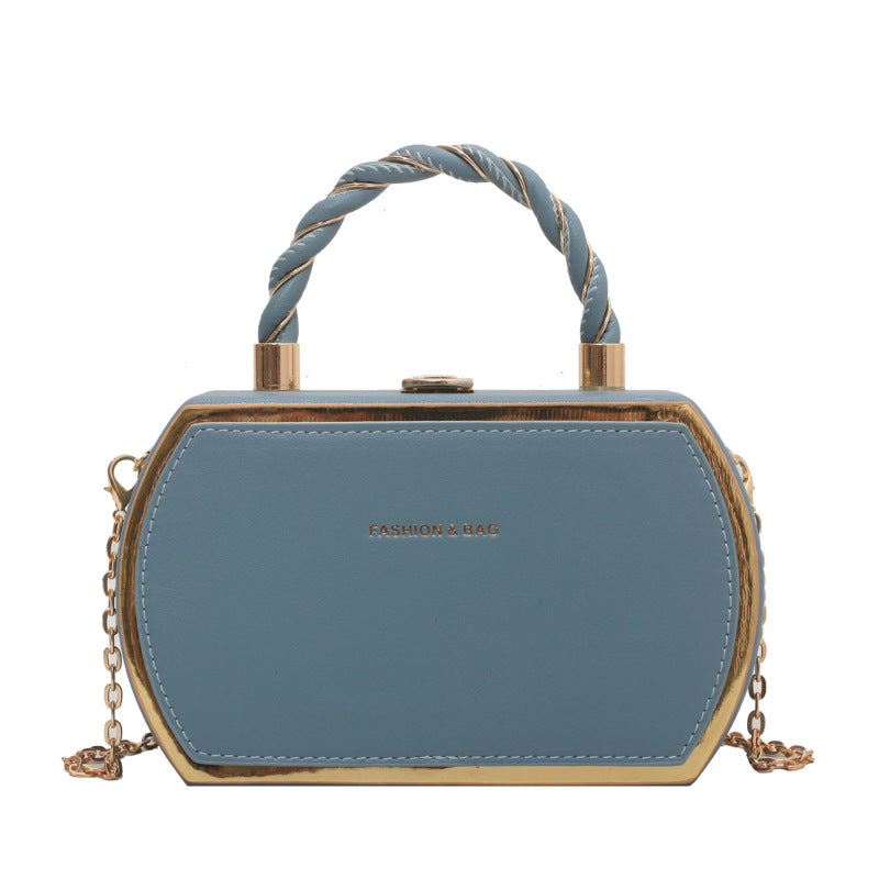 Metal Chain Satchel Crossbody Bag PU Leather Top Handle Bag Purse