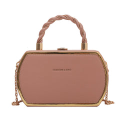 Metal Chain Satchel Crossbody Bag PU Leather Top Handle Bag Purse