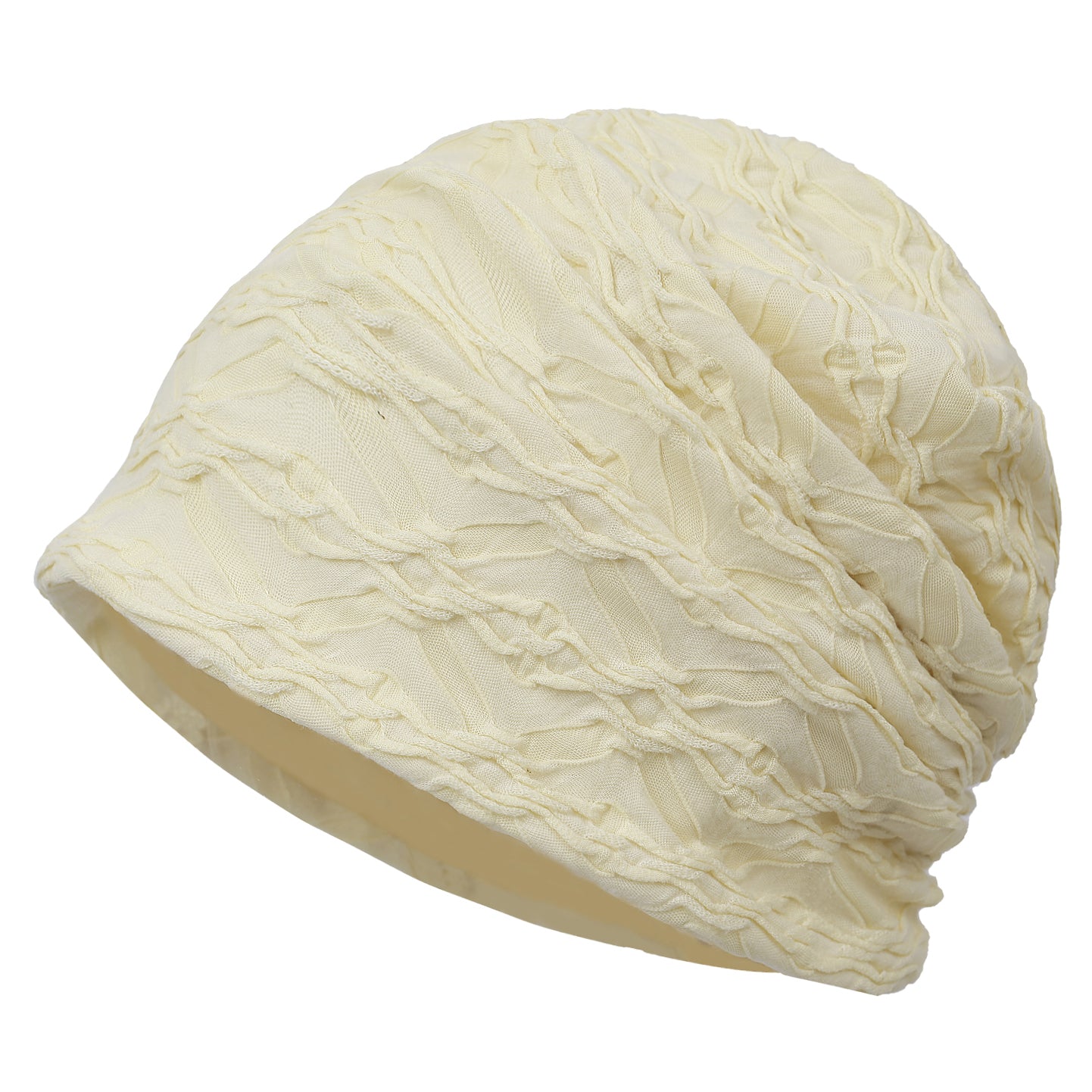 Embossed Cotton Slouchy Beanie Solid Lightweight Knit Hat