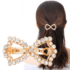 Heart Shape Rhinestone Faux Pearl Side Clip Head Jewelry