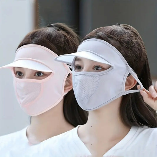 Sunscreen Mask With Hat Brim Dacron Textured Ice Silk Breathable