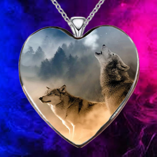 Heart Wolf Necklace Animal Pendant Girls Jewelry