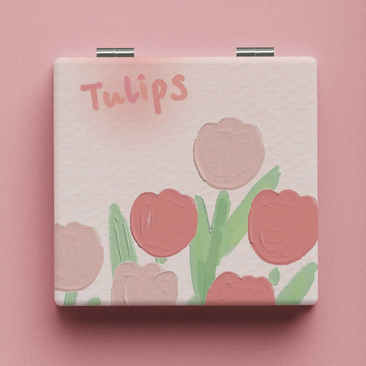 Tulip Pattern Vanity Mirror Double Sided Foldable Mini Makeup Vanity Mirror