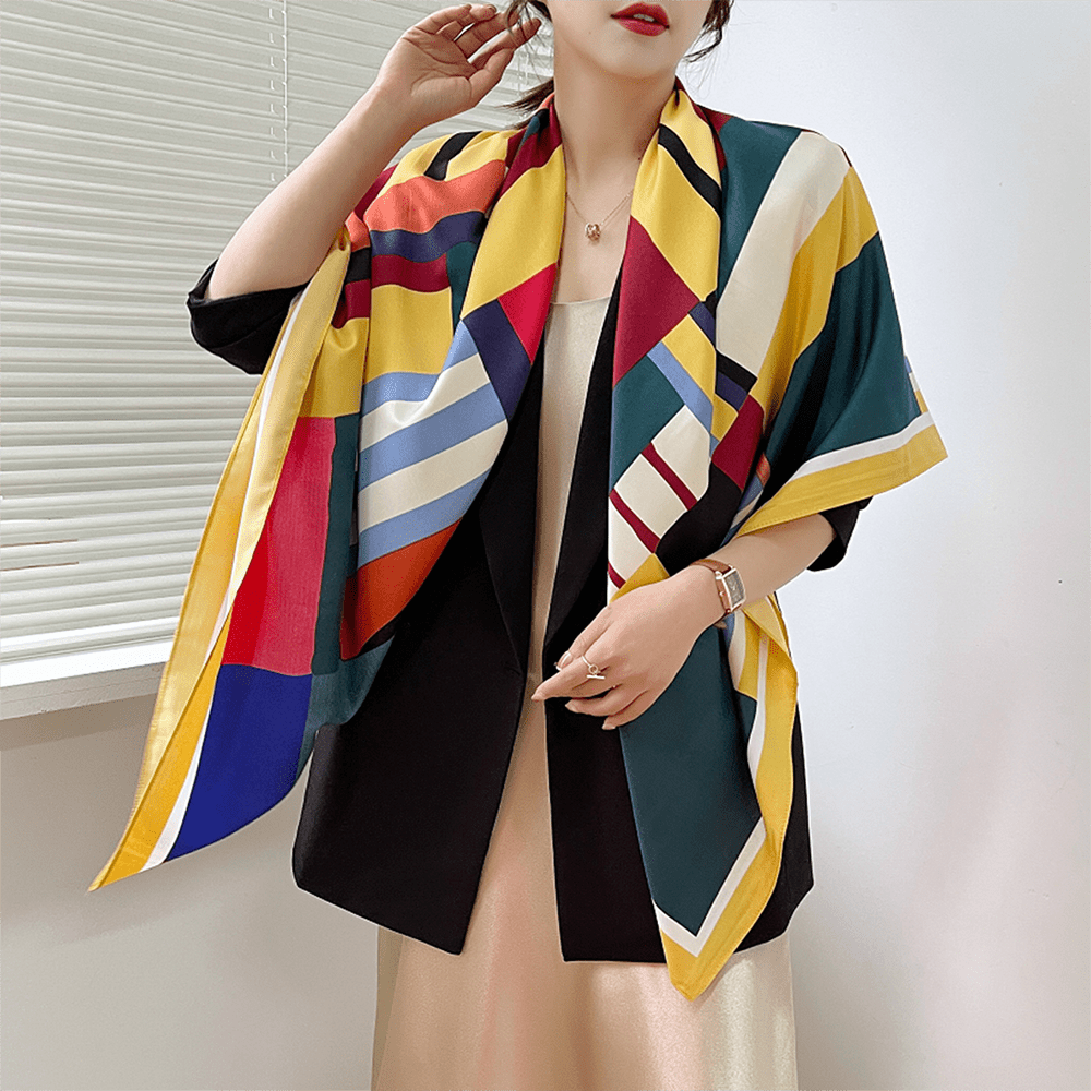 Print Twill Silk Square Scarf Windproof Large Shawl