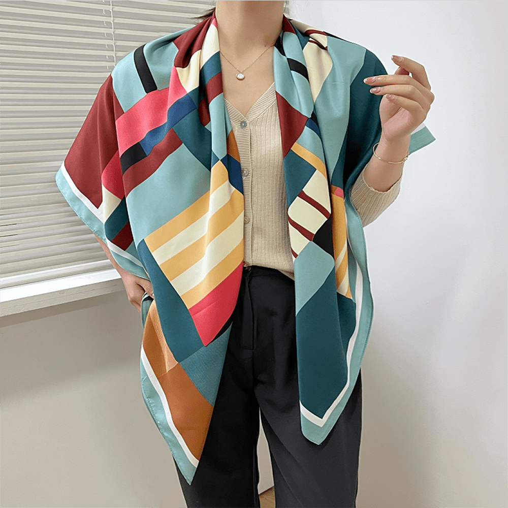Print Twill Silk Square Scarf Windproof Large Shawl