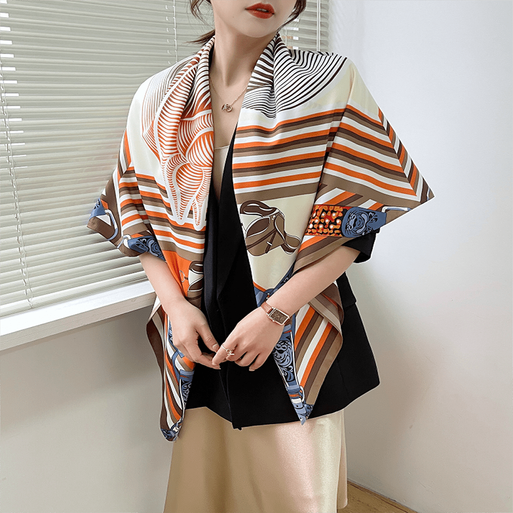 Print Twill Silk Square Scarf Windproof Large Shawl