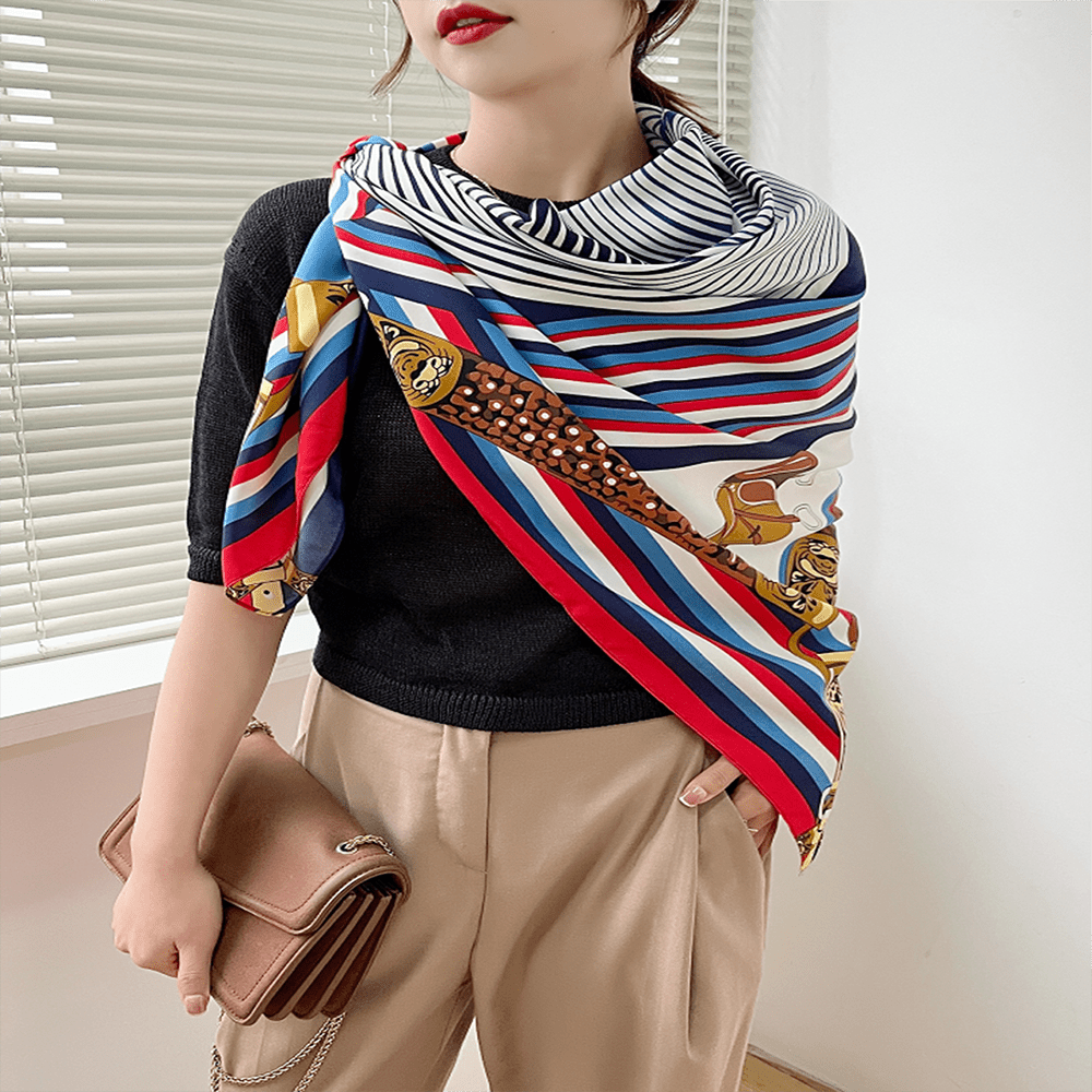 Print Twill Silk Square Scarf Windproof Large Shawl
