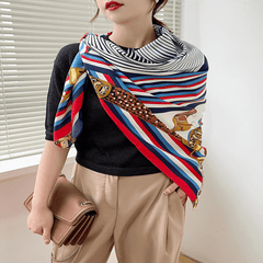 Print Twill Silk Square Scarf Windproof Large Shawl