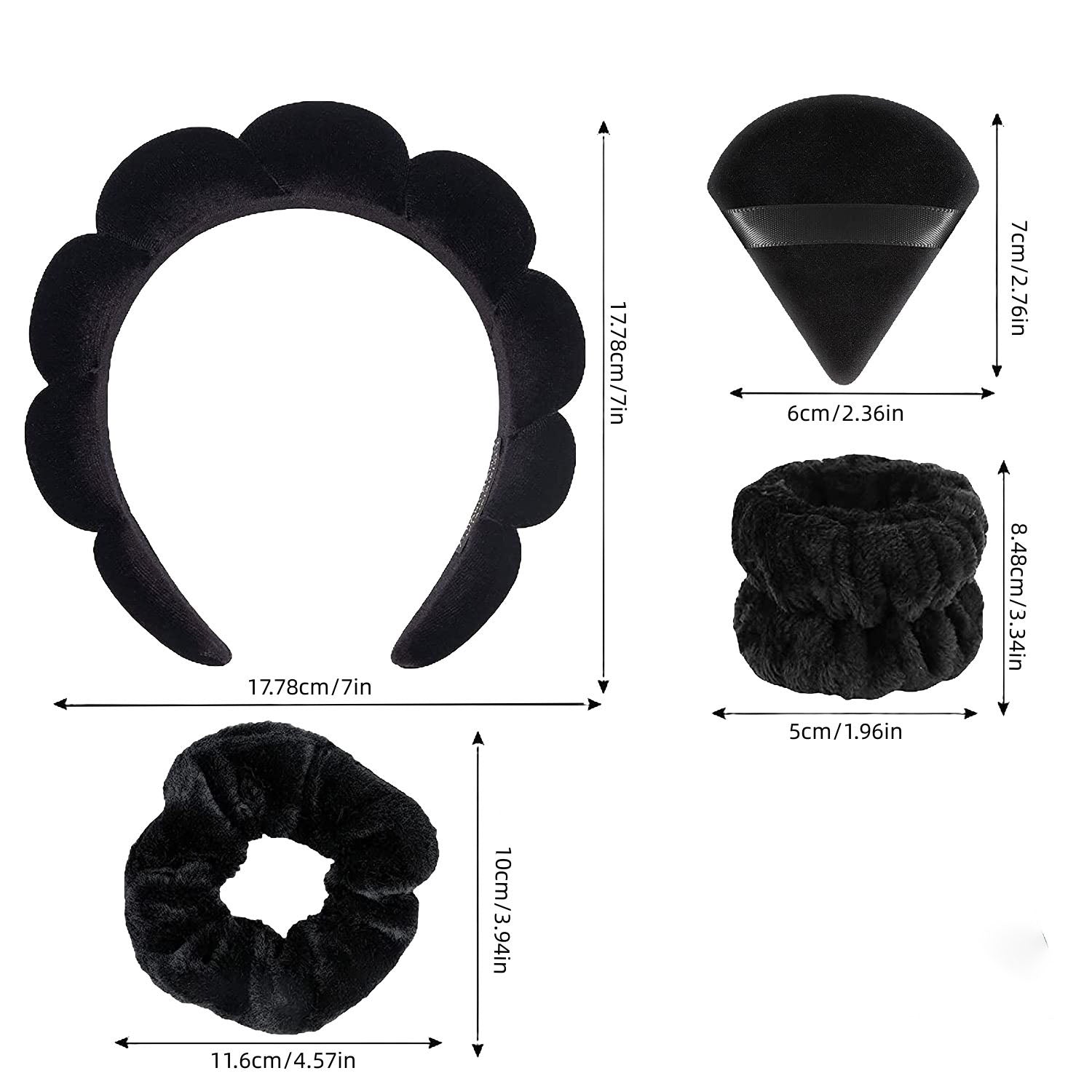 7pcs Soft Hair Accessories For Spa Puffy Headband Comfy Scrunchies Wristband