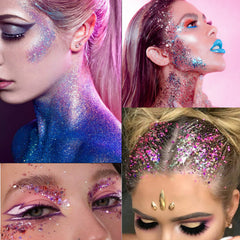 12Pcs Nail Glitter Holographic Makeup Face Hair Glitter