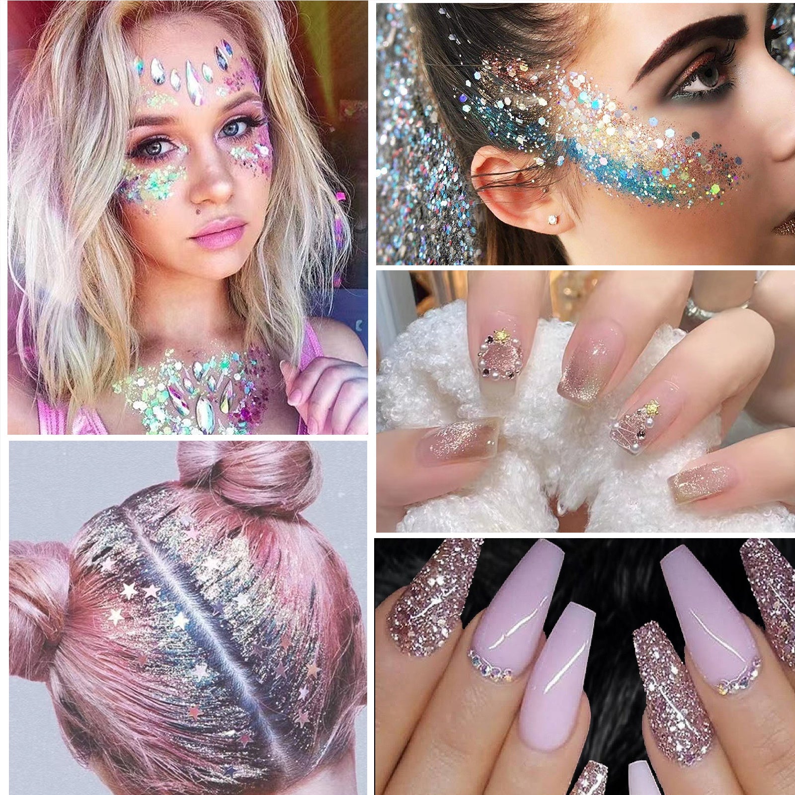 12Pcs Nail Glitter Holographic Makeup Face Hair Glitter