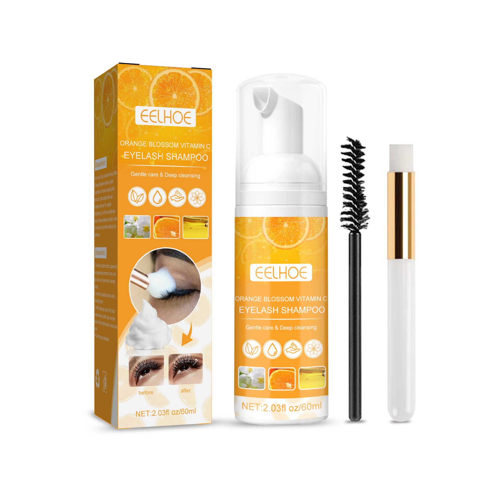 Natural Eyelash Cleaning Kit with Lash Shampoo and Essence