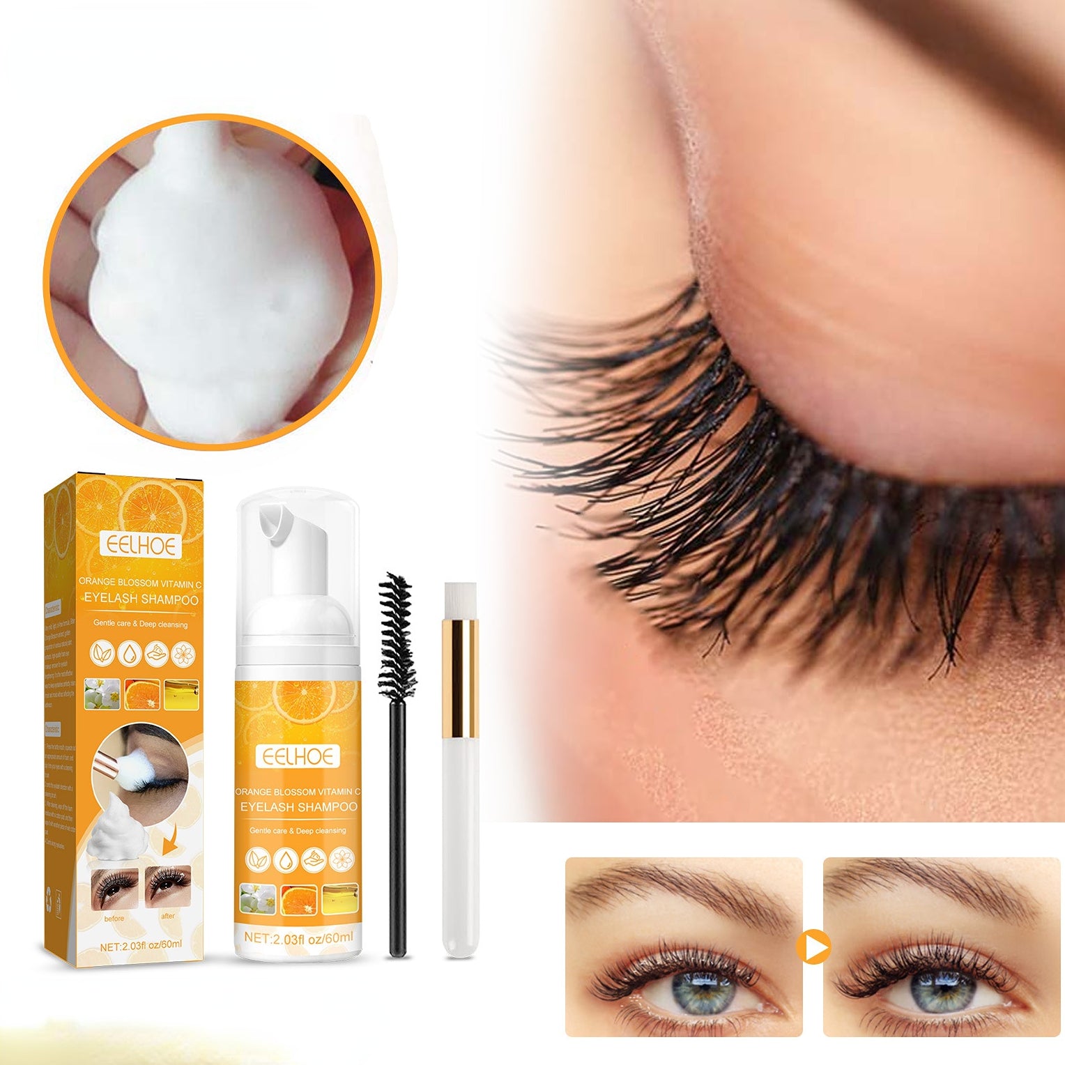 Natural Eyelash Cleaning Kit with Lash Shampoo and Essence