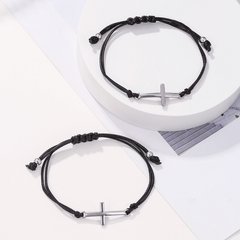 2pcs Stainless Steel Cross Bracelets for Kids and Couples