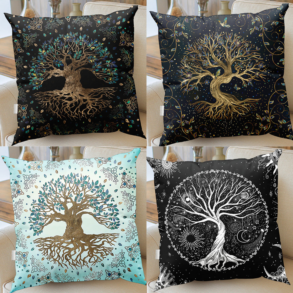 Modern Tree of Life Floral Throw Pillow Cases with Sun and Moon Designs