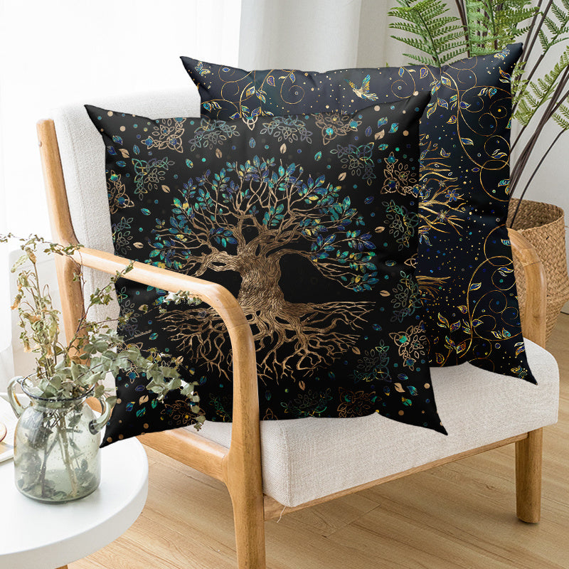 Modern Tree of Life Floral Throw Pillow Cases with Sun and Moon Designs