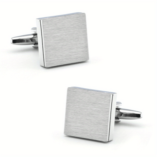 French Shirt Button Square Silver Men's Cufflinks