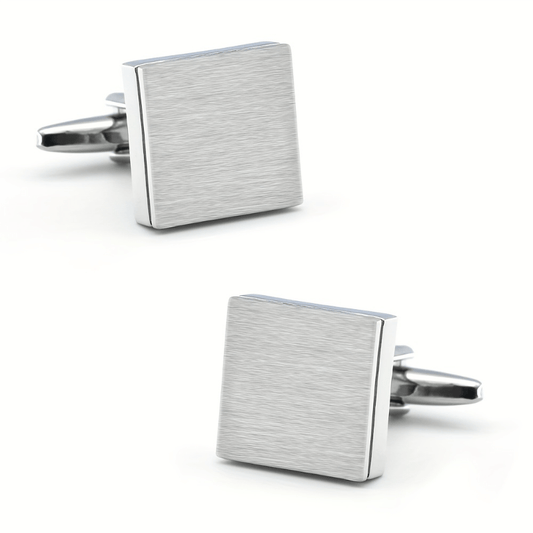 French Shirt Button Square Silver Men's Cufflinks