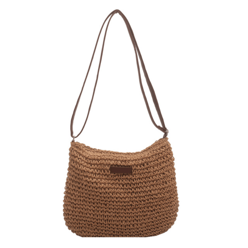 Straw Woven Zipper Hobo Crossbody Bag Decorative Shoulder Bag