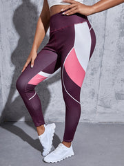  Colorblock Stripe Print High Rise Stretch Fitness Leggings