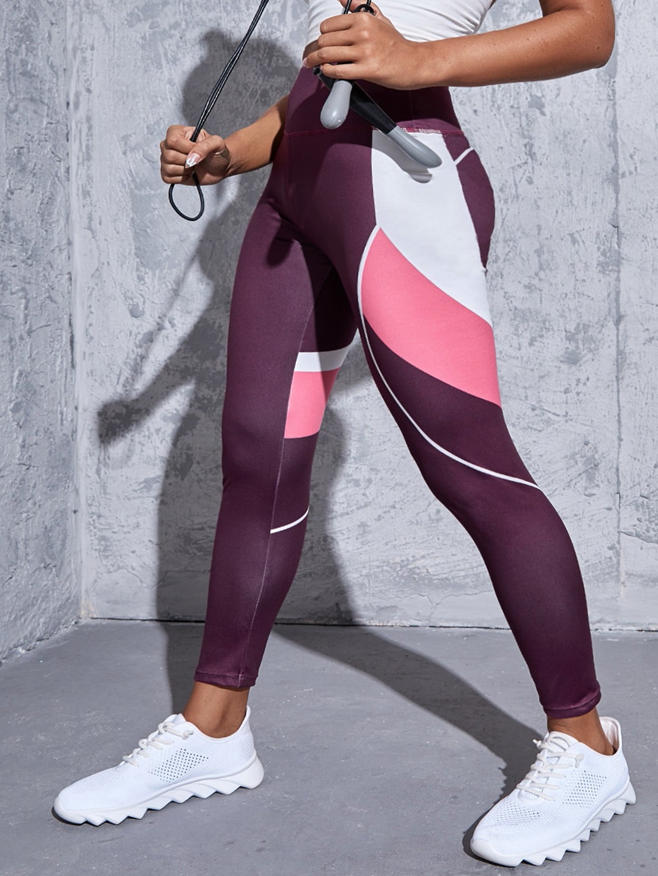  Colorblock Stripe Print High Rise Stretch Fitness Leggings