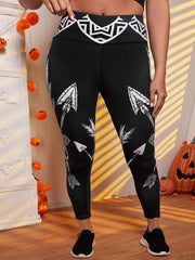  Graphic Print Wide Band Waist High Rise Fitness Leggings