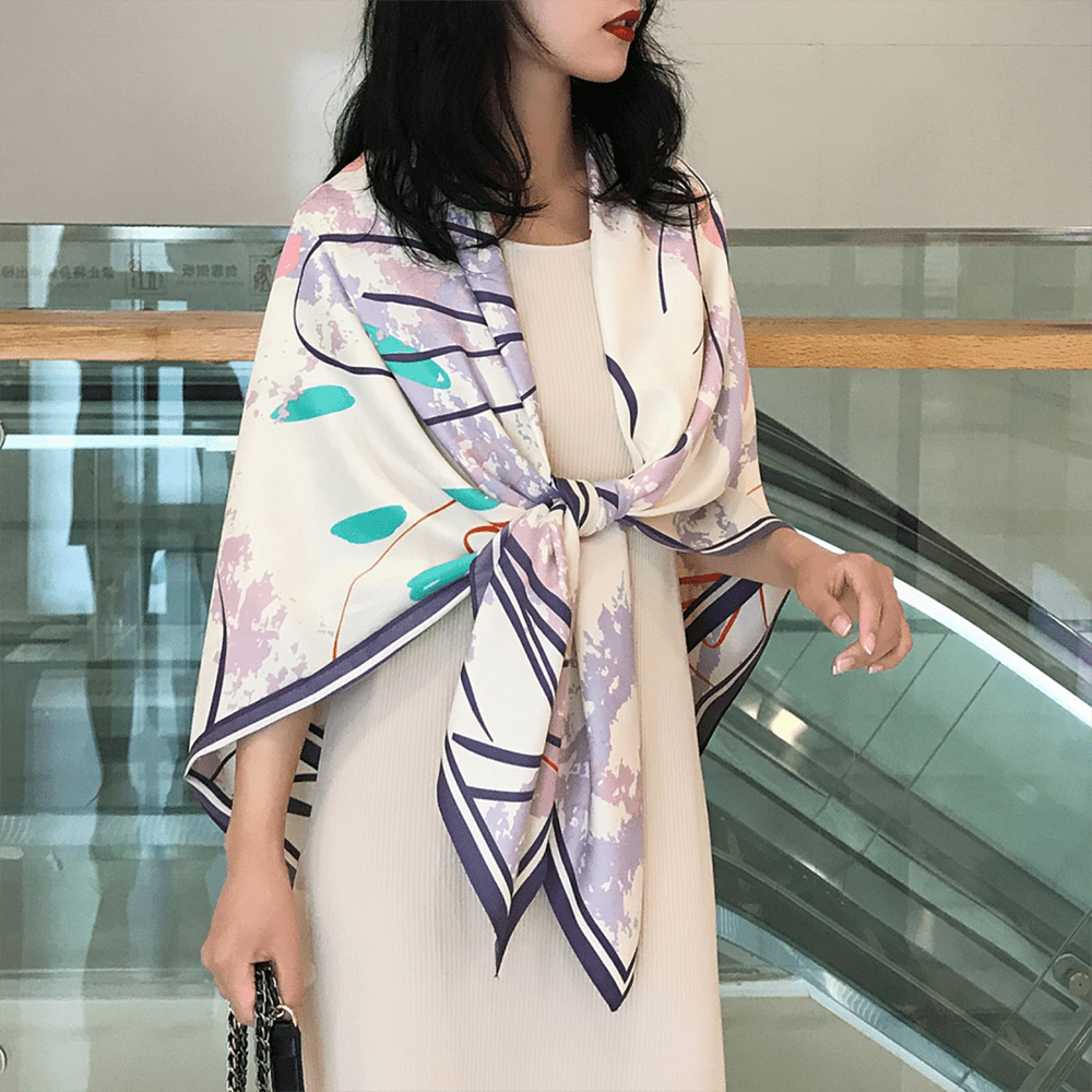 Tie Dye Print Satin Square Scarf 05cm Large