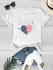 Letter Heart American Flag Graphic T-shirt for Independence Day