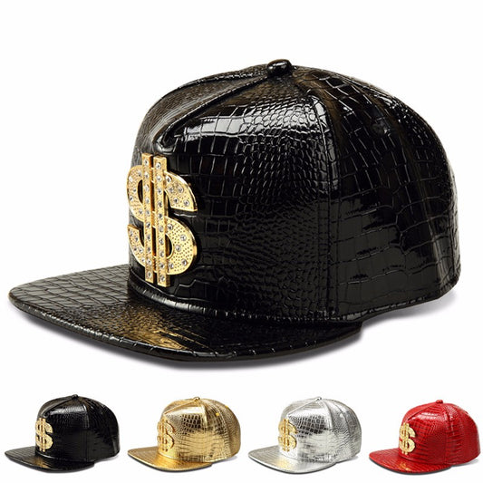 PU Leather Dollar Symbol Baseball Cap Adjustable Hip Hop Snapback Hat