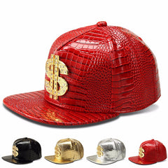 PU Leather Dollar Symbol Baseball Cap Adjustable Hip Hop Snapback Hat