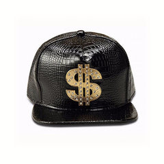 PU Leather Dollar Symbol Baseball Cap Adjustable Hip Hop Snapback Hat