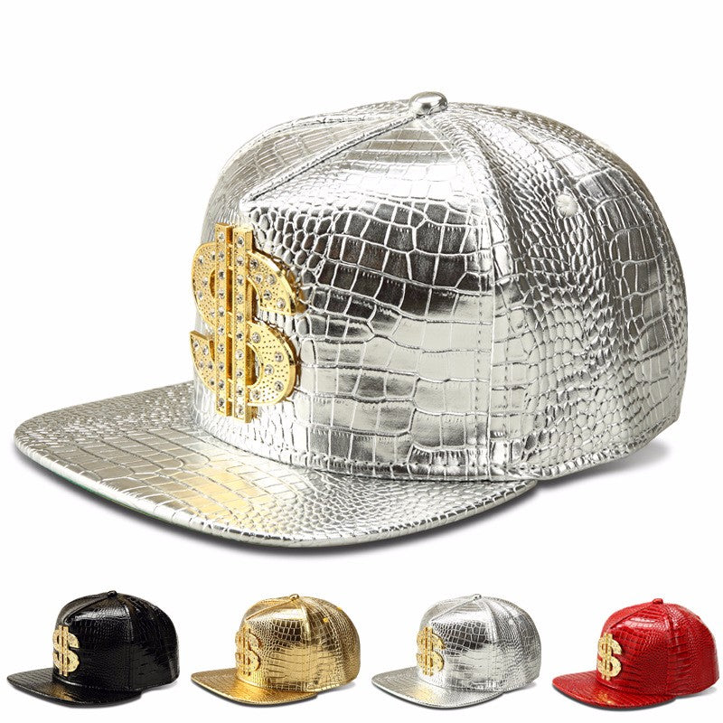 PU Leather Dollar Symbol Baseball Cap Adjustable Hip Hop Snapback Hat