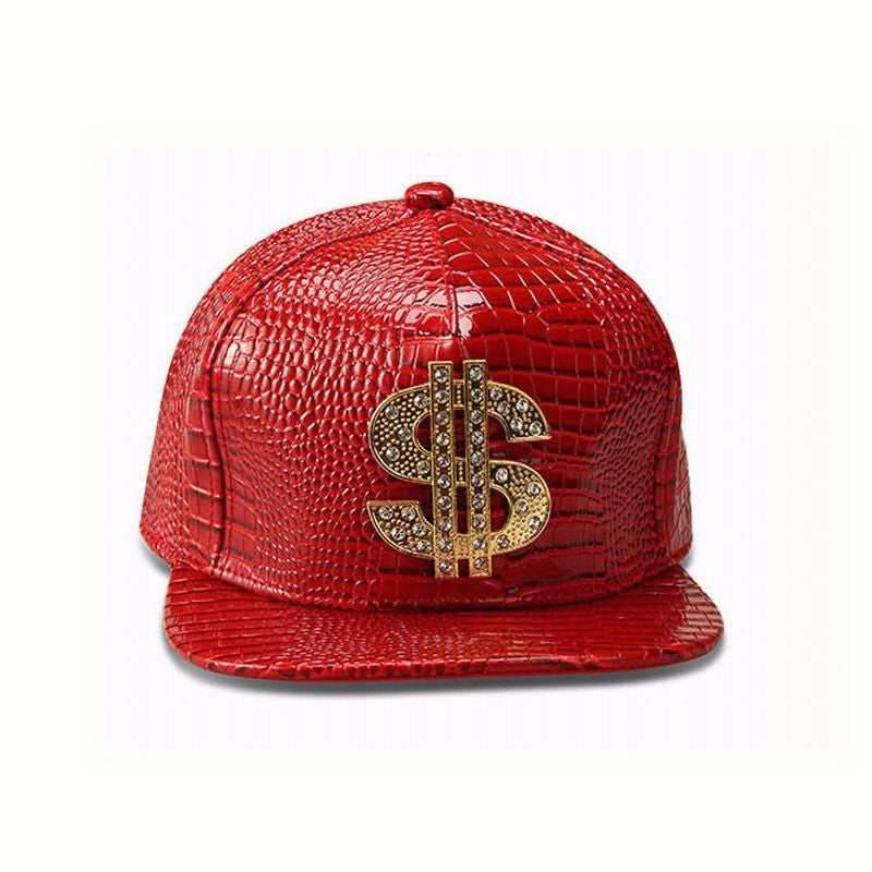 PU Leather Dollar Symbol Baseball Cap Adjustable Hip Hop Snapback Hat