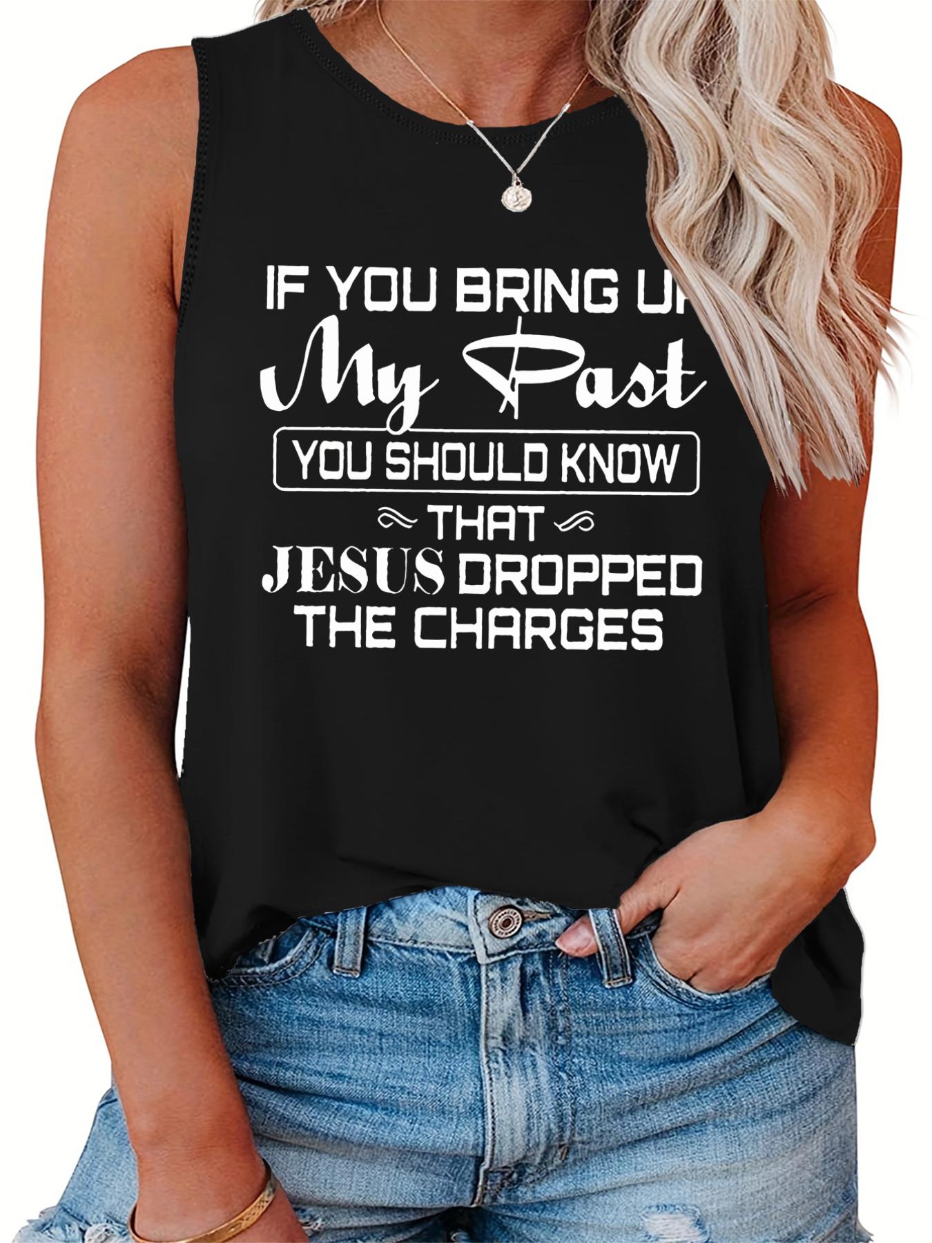  Slogan Print Tank Top Round Neck Casual Wear Stretchy