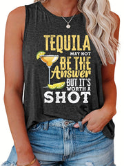  Slogan Graphic Print Tank Top Women's Casual Round Neck