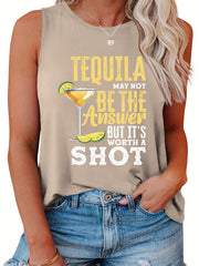 Slogan Graphic Print Tank Top Women's Casual Round Neck