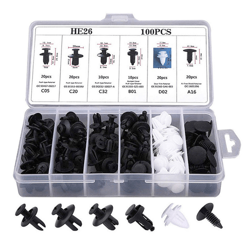 100PCS Universal Car Fastener Clips 6 Types Plastic Buckles