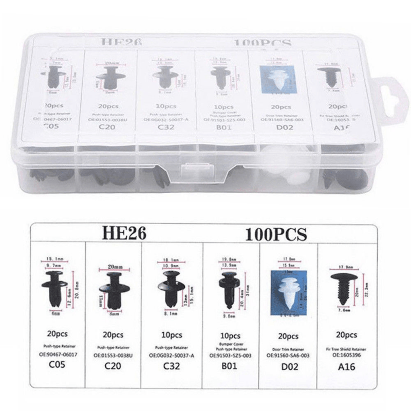 100PCS Universal Car Fastener Clips 6 Types Plastic Buckles