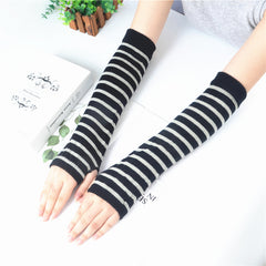 Hip Hop Striped Knitted Gloves Unisex Fingerless Warm Sleeves