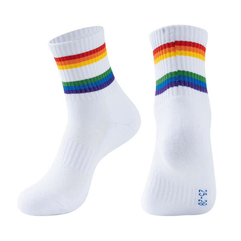 3pcs Rainbow Striped Sports Crew Socks