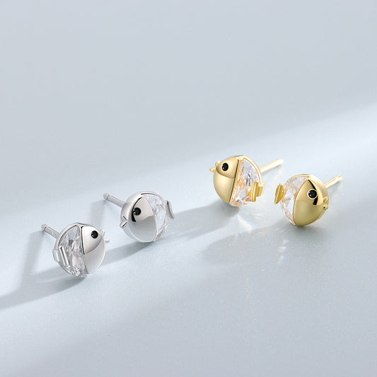 Rhinestone Fish 925 Sterling Silver Stud Earrings & Fashion Jewelry for Women