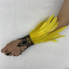 Vintage Lace Feather Cuff Gothic Mesh Gloves Crystal Wrist Cuffs